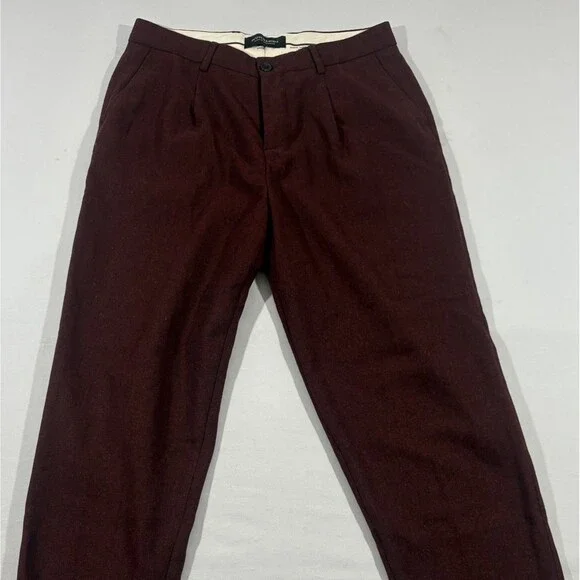 Scotch & Soda Pants Mens Maroon Wool Blend Dress Trousers Loose Taper Fit Sz 30 - Picture 2 of 11
